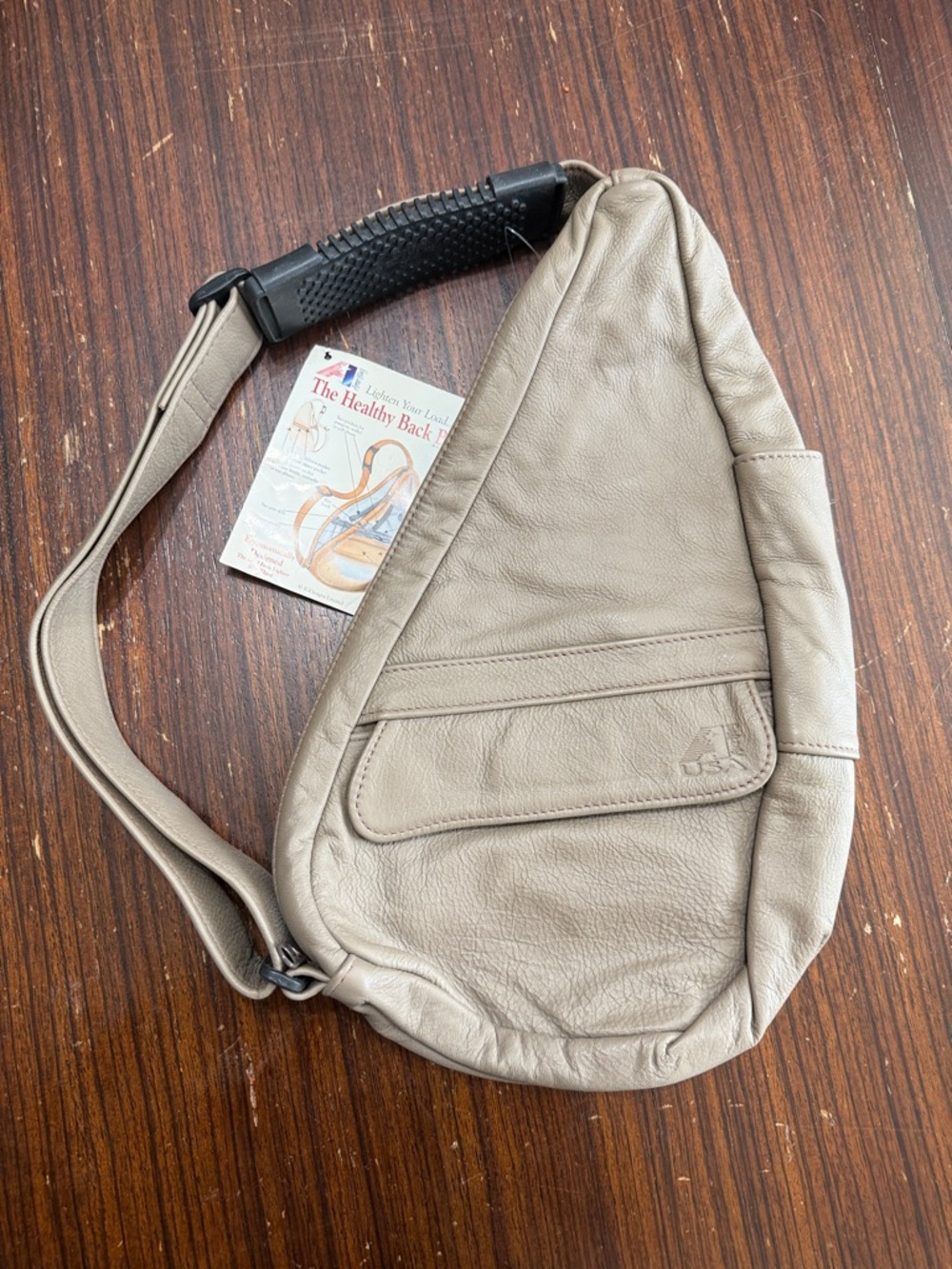 AmeriBag healthy back bag Leather Sling Crossbody Bag - Taupe New 5102
